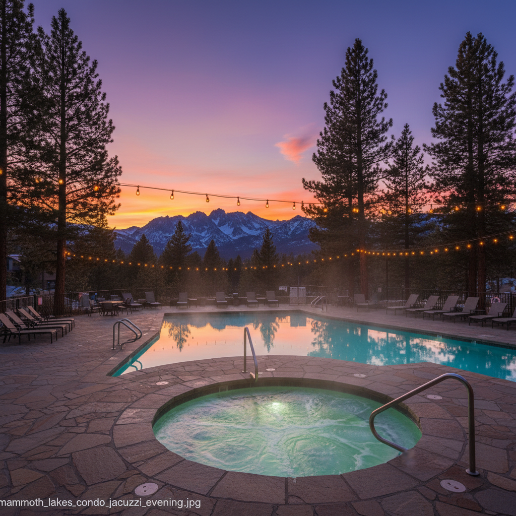 Pool and jacuzzi under Sierra evening light