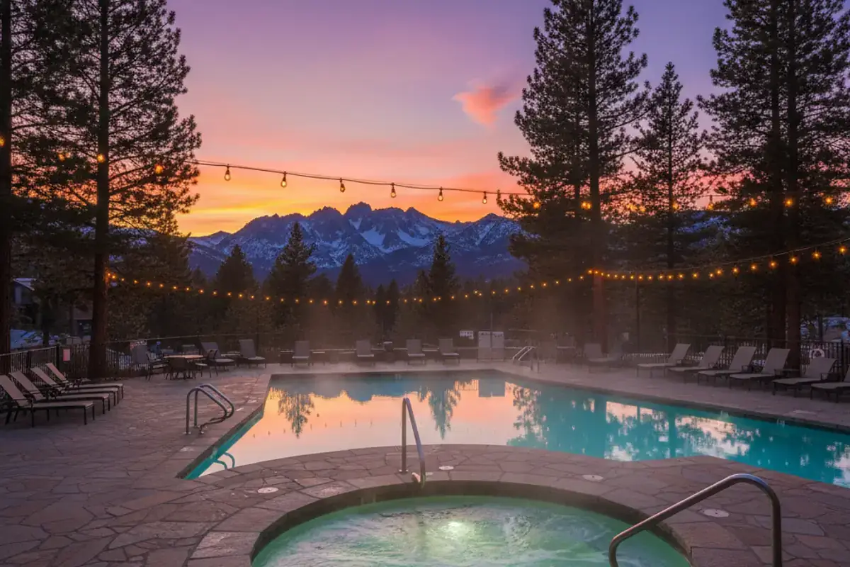 Pool and jacuzzi under Sierra evening light